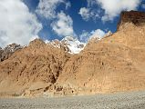 09 Eroded Hills And Snow Covered Mountain On Side Of Shaksgam Valley On Trek To Gasherbrum North Base Camp In China 